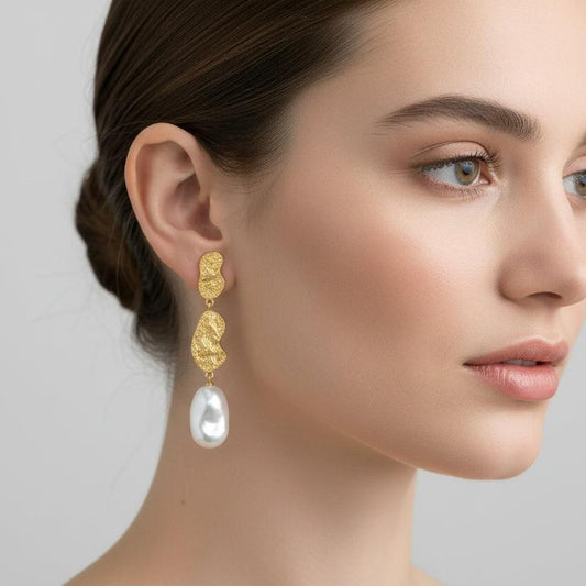 Keshi & Rough Pebble Drop Earrings