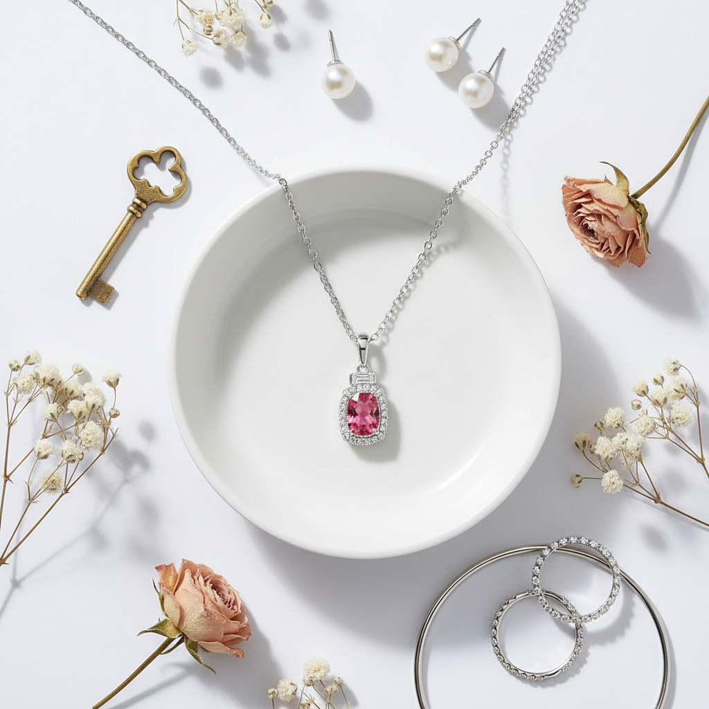 Pink Tourmaline Diamond Pendant