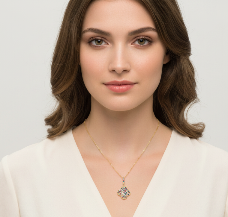 Rainbow Sapphire Clover Pendant