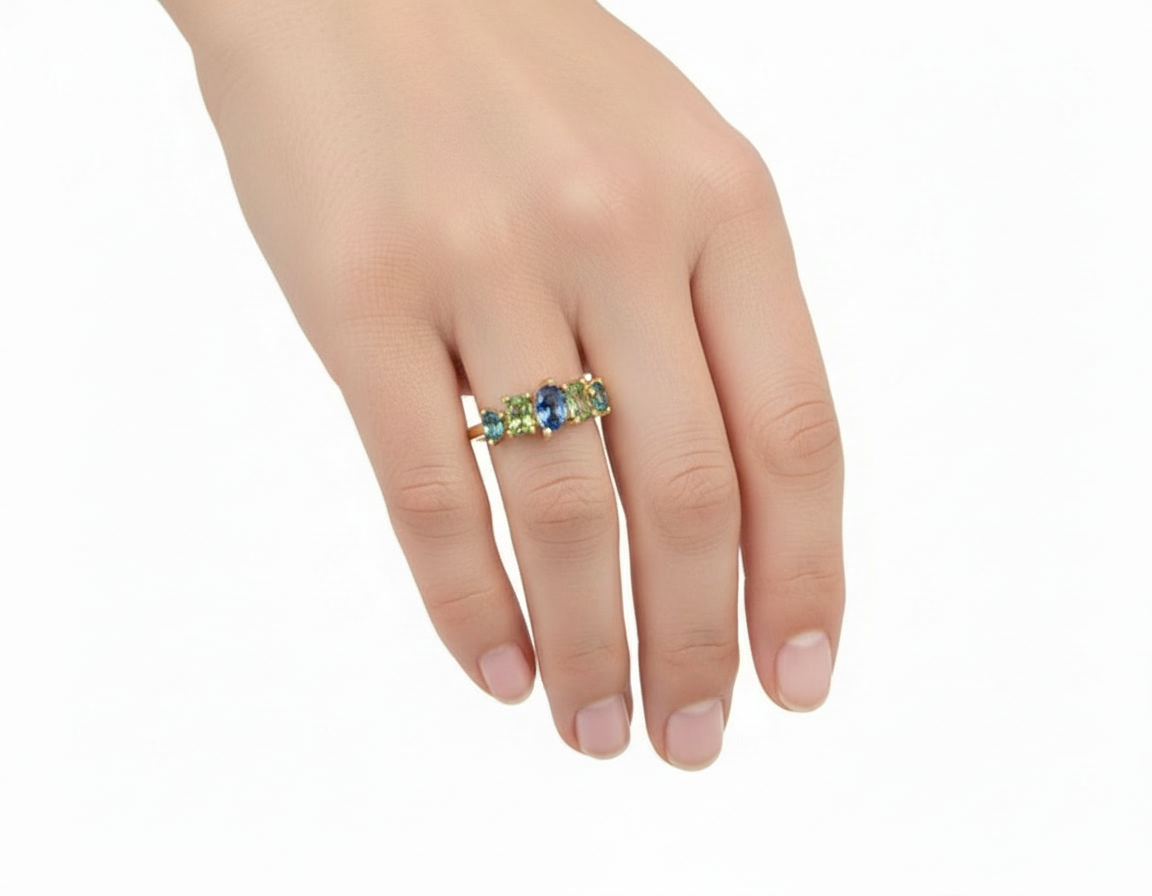 Ceylon & Green Sapp and Blue Zircon Ring