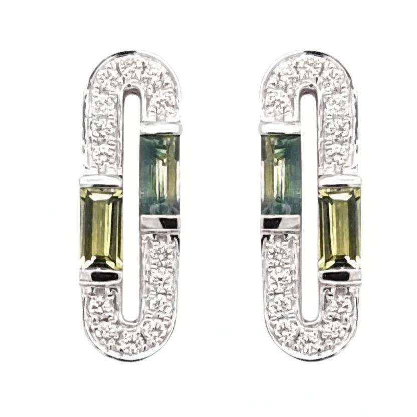 Art deco earrings in white gold with parti sapphires and diamonds