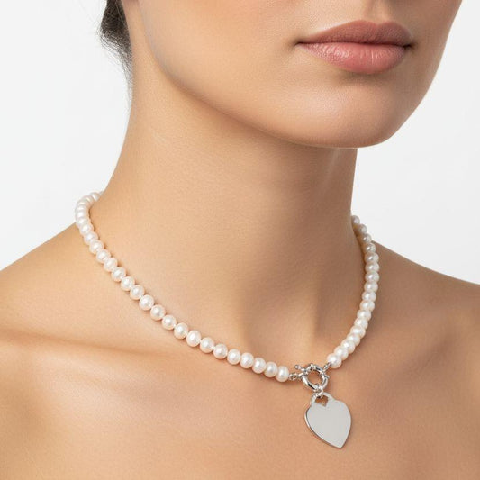 Pearl Necklace with Heart Tag