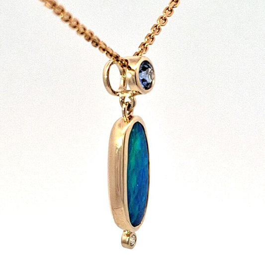 Opal, Ceylon Sapphire & Diamond pendant