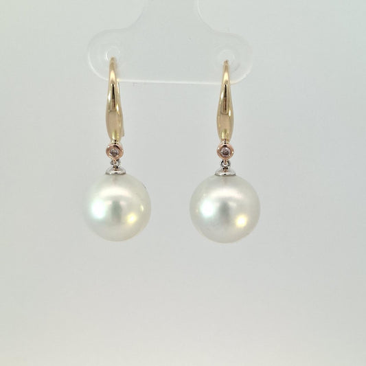 Pink Diamond & South Sea Pearl Earrings