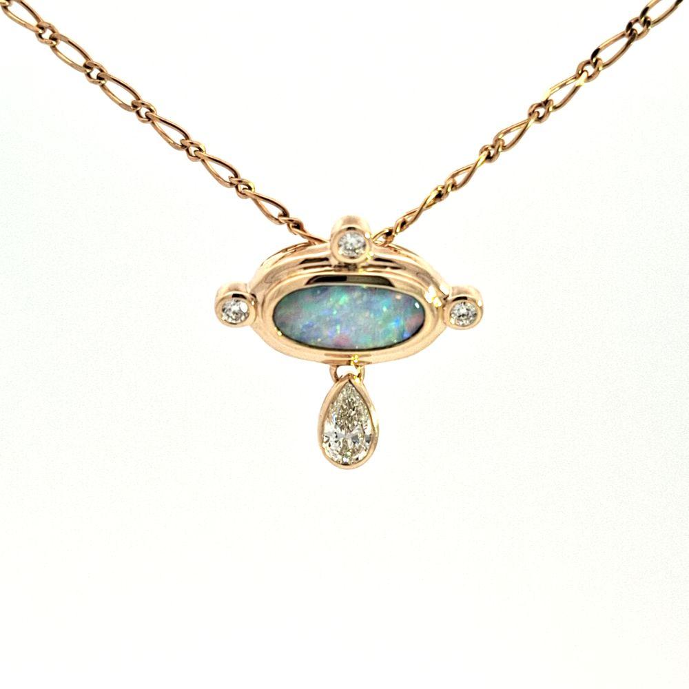 White Opal and Diamond Pendant