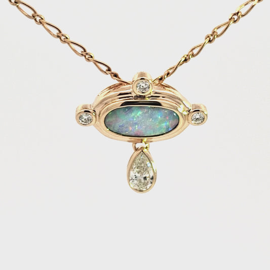 White Opal and Diamond Pendant