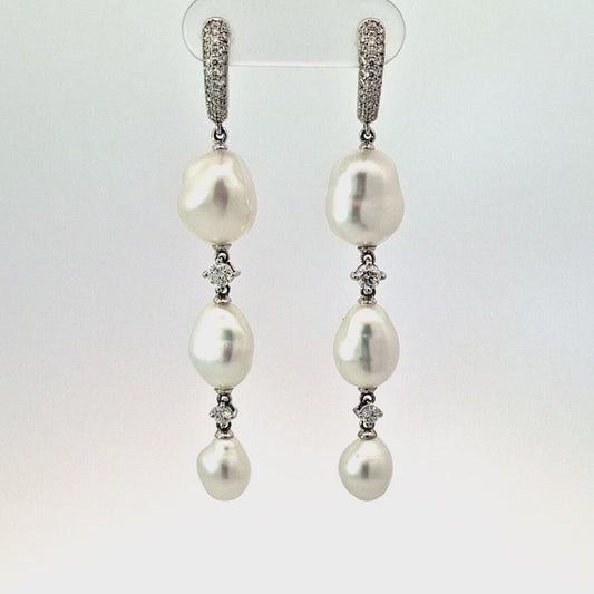Keshi Pearl and Diamond Drop Earrings