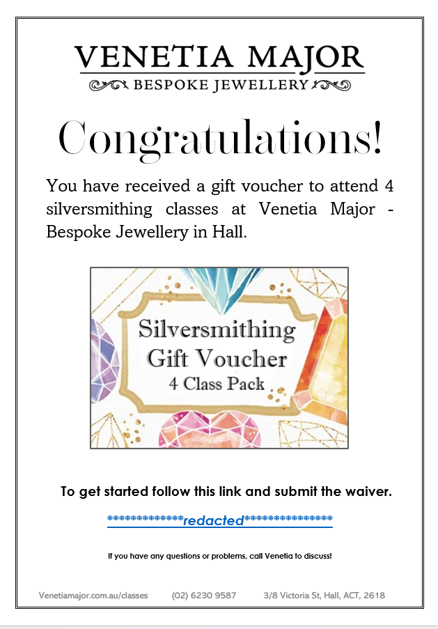 Silversmithing Classes Gift Voucher - 4 Pack