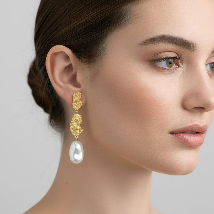 Keshi & Rough Pebble Drop Earrings