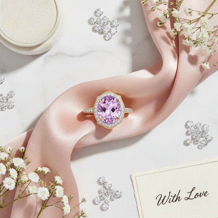Amethyst Halo Ring