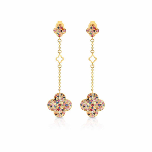 Long Rainbow Sapphire Clover Earrings