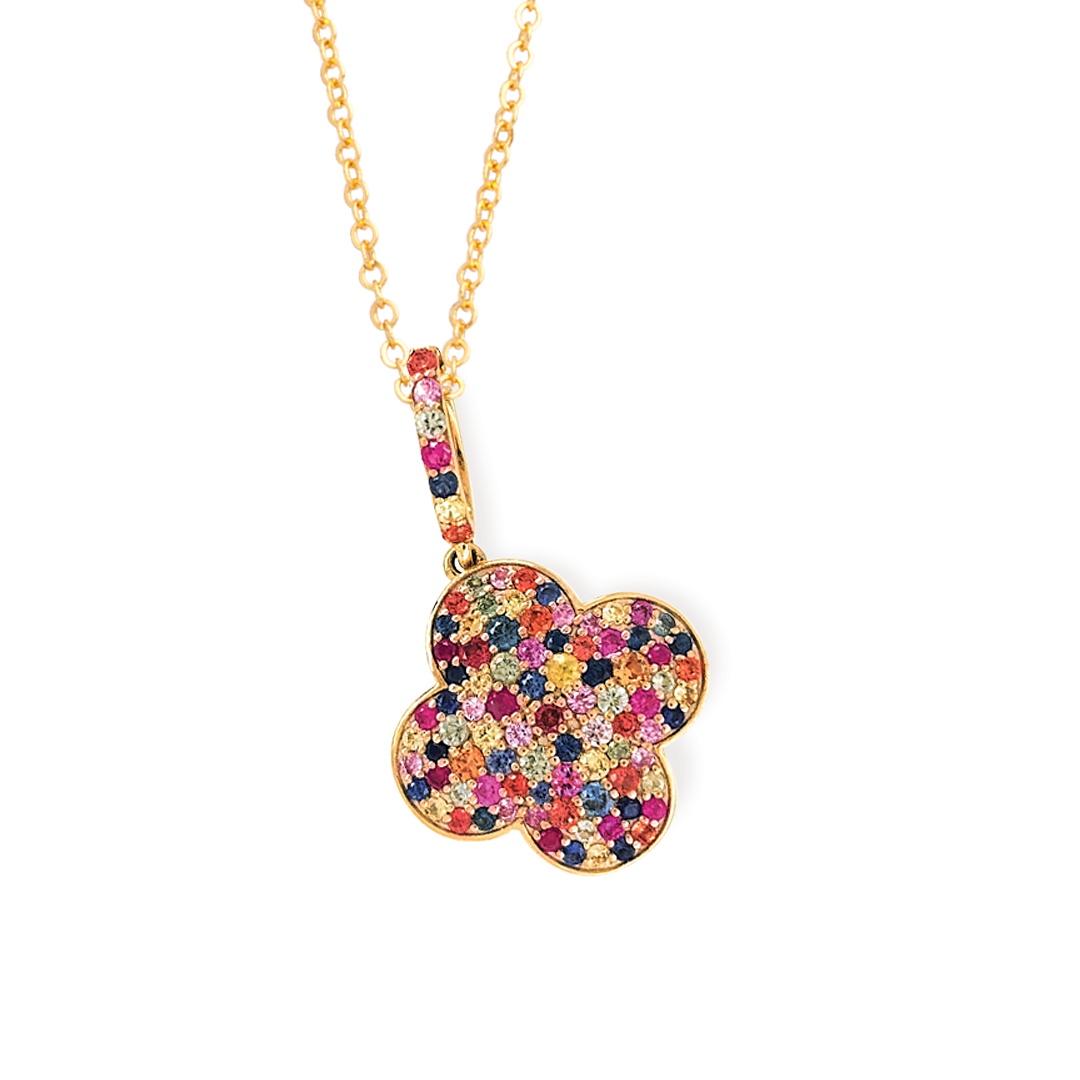 Rainbow Sapphire Clover Pendant