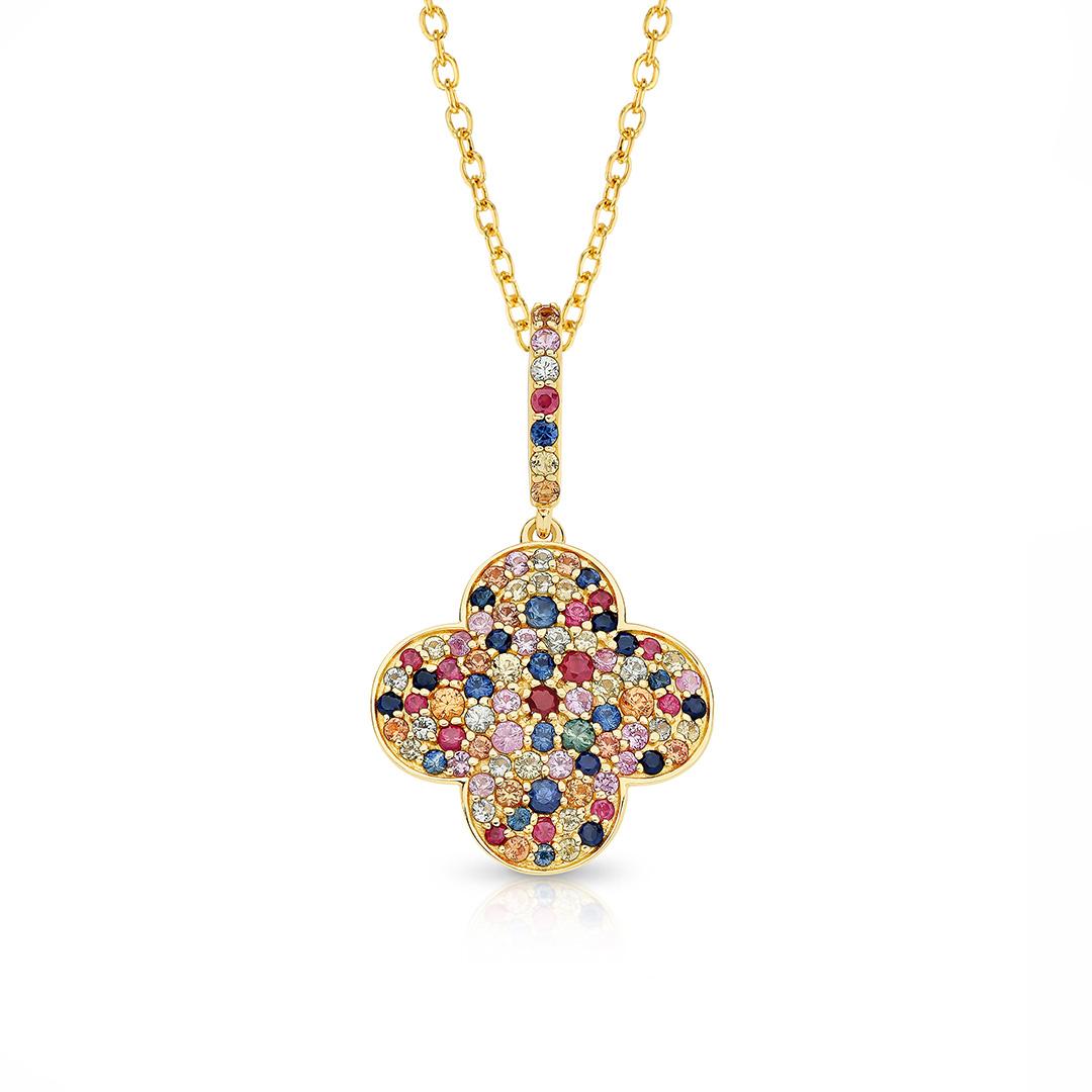 Rainbow Sapphire Clover Pendant