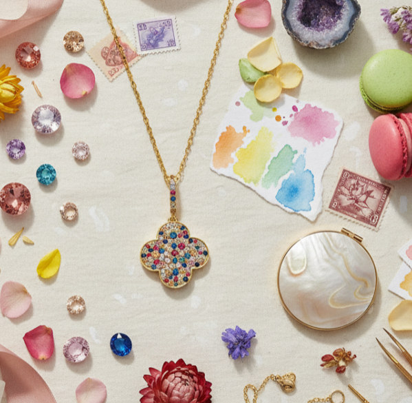 Rainbow Sapphire Clover Pendant