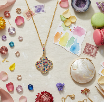 Rainbow Sapphire Clover Pendant