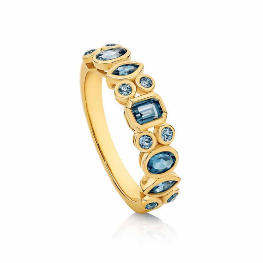 9ct Yellow Gold Ring with Blue Topaz Multi Shape Bezel Ring