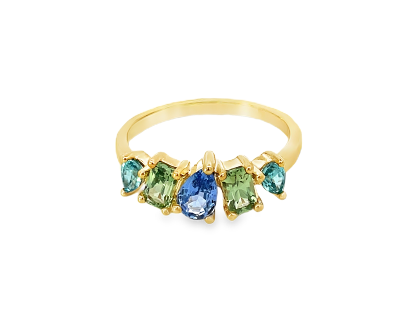 Ceylon & Green Sapp and Blue Zircon Ring