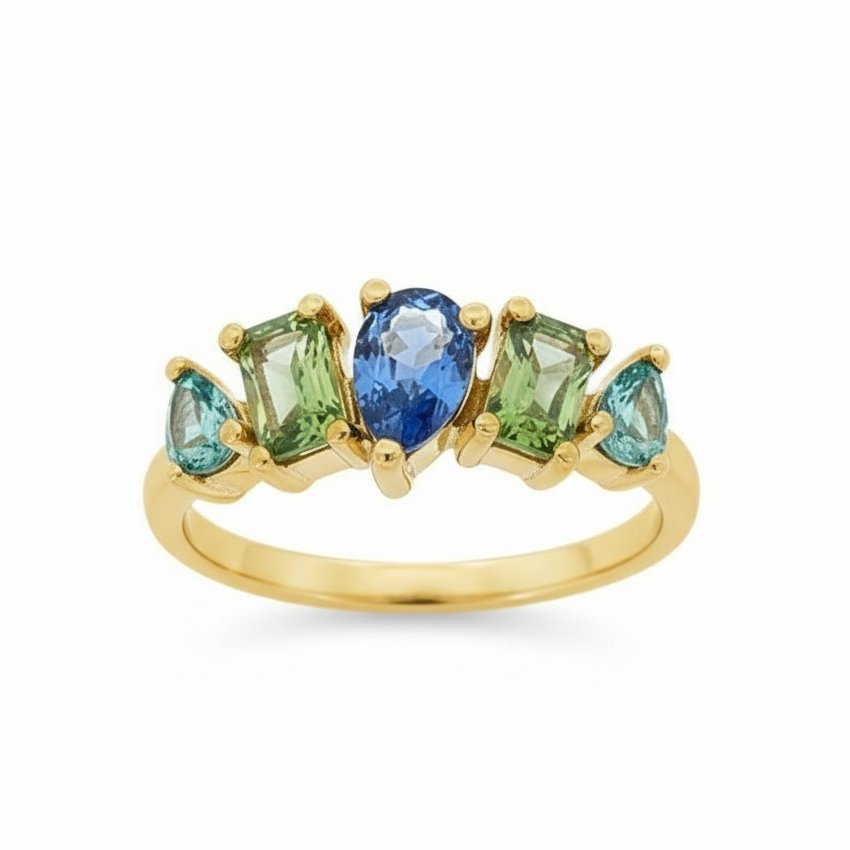 Ceylon & Green Sapp and Blue Zircon Ring