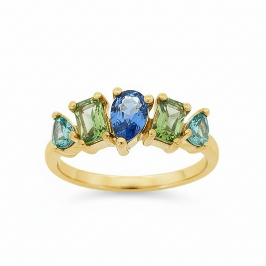Ceylon & Green Sapp and Blue Zircon Ring