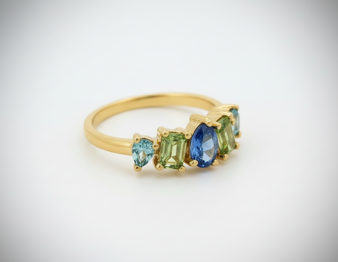 Ceylon & Green Sapp and Blue Zircon Ring
