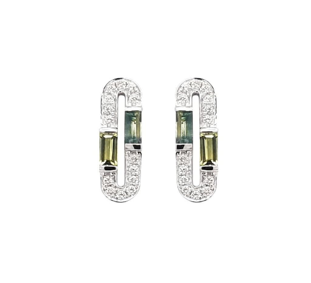 Art deco earrings in white gold with parti sapphires and diamonds