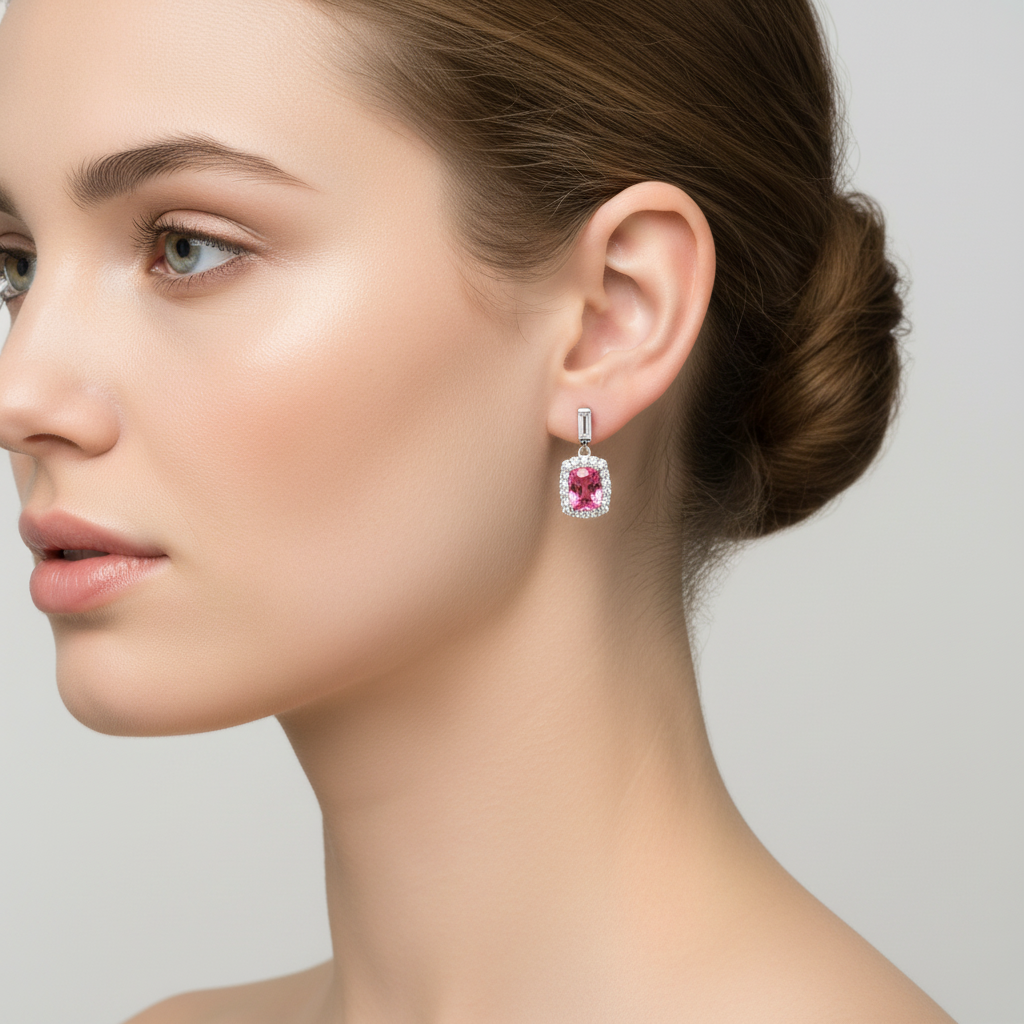 Pink Tourmaline & Diamond Earrings