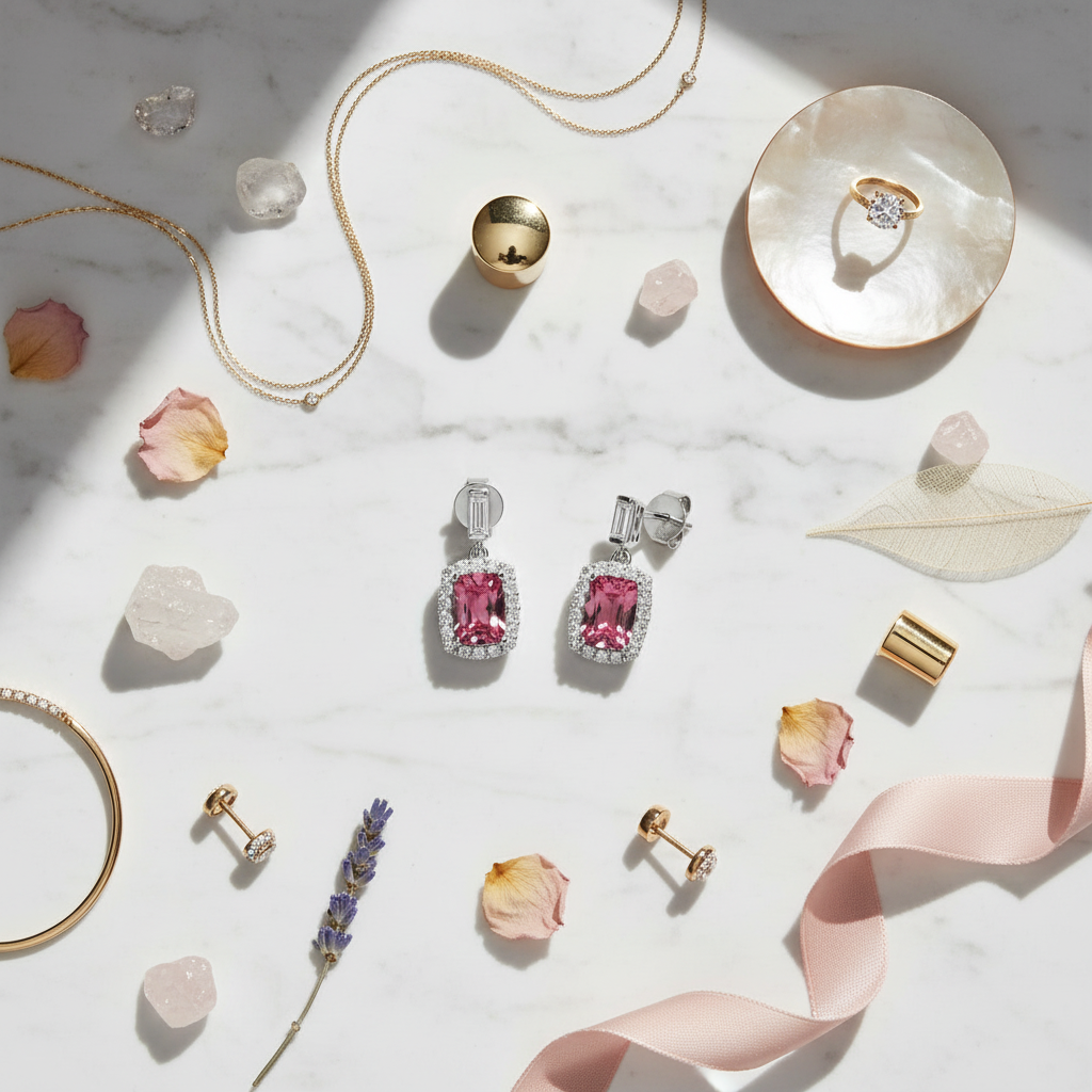 Pink Tourmaline & Diamond Earrings