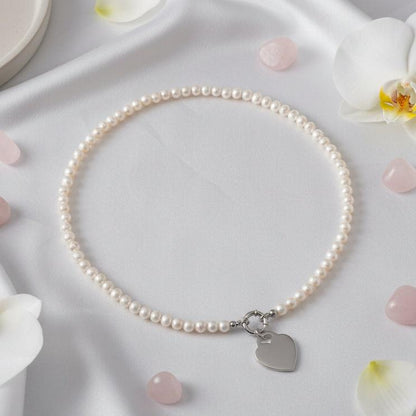 Pearl Necklace with Heart Tag
