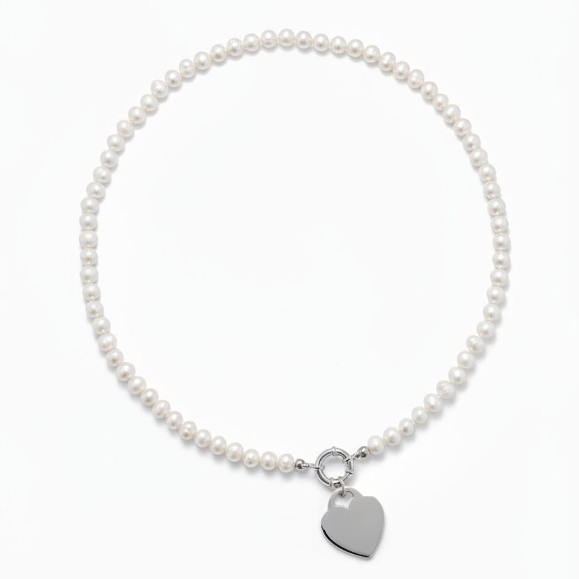 Pearl Necklace with Heart Tag