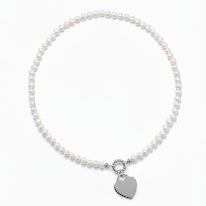 Pearl Necklace with Heart Tag