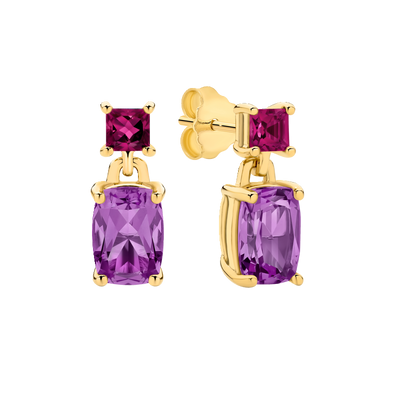 Amethyst & Rhodolite Drop Earrings