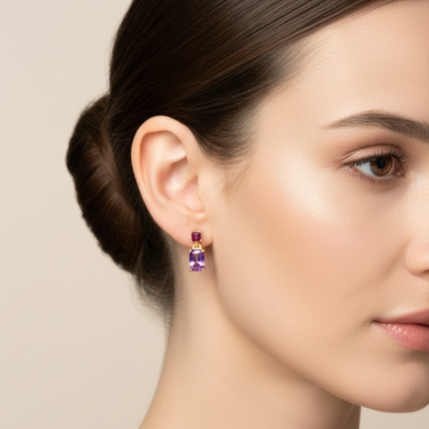 Amethyst & Rhodolite Drop Earrings