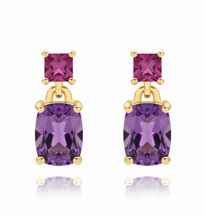 Amethyst & Rhodolite Drop Earrings