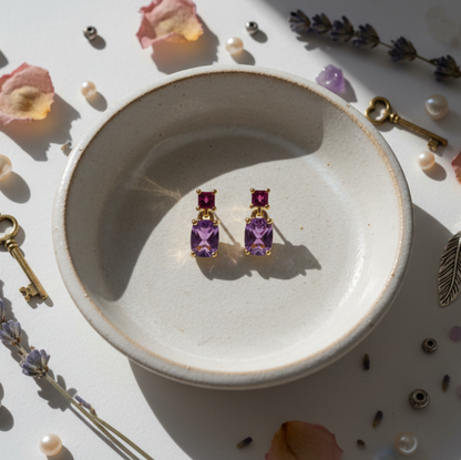 Amethyst & Rhodolite Drop Earrings