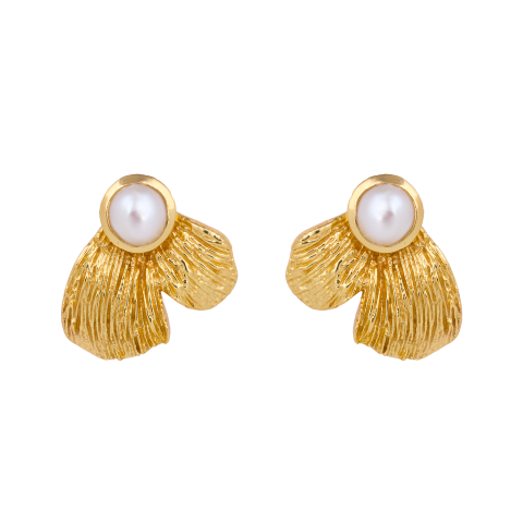 Ginko Leaf Pearl Studs