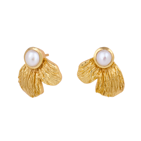 Ginko Leaf Pearl Studs