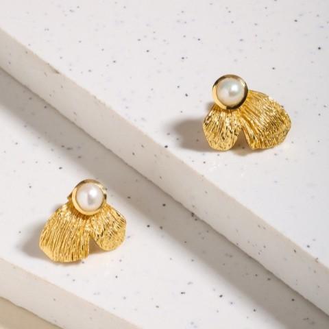 Ginko Leaf Pearl Studs