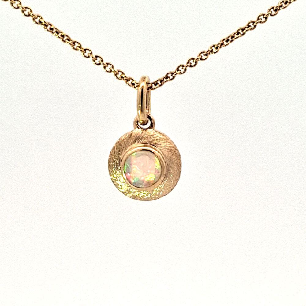 Round White Opal and Gold Pendant