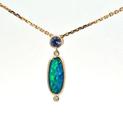Opal, Ceylon Sapphire & Diamond pendant