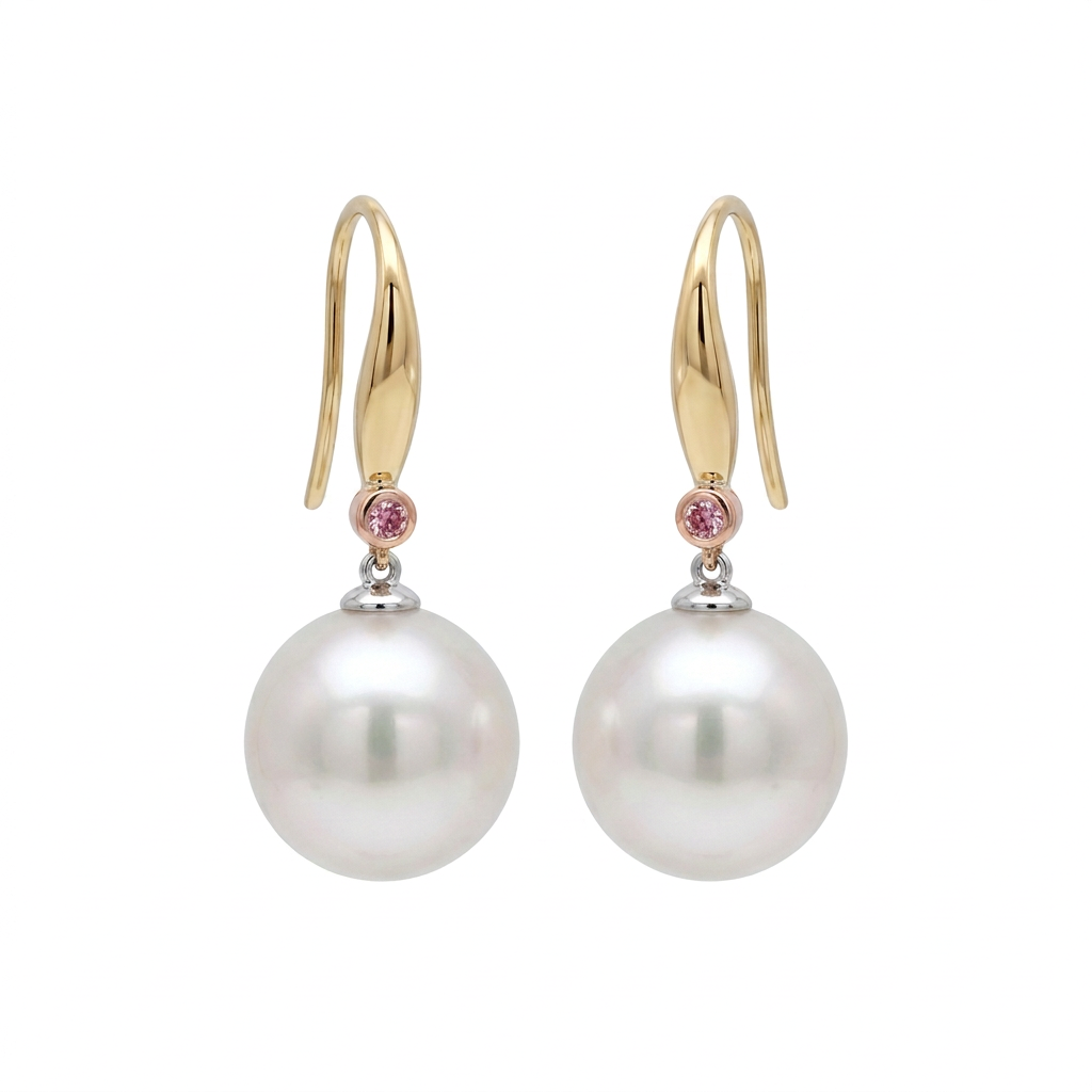 Pink Diamond & South Sea Pearl Earrings