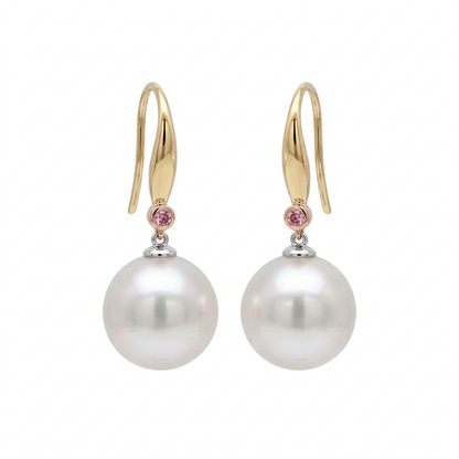 Pink Diamond & South Sea Pearl Earrings