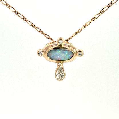 White Opal and Diamond Pendant