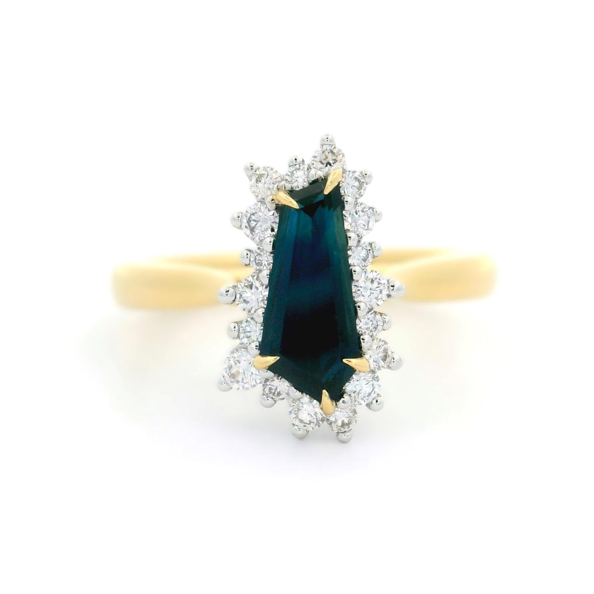 Teal Blue Sapphire & Diamond Freeform Halo