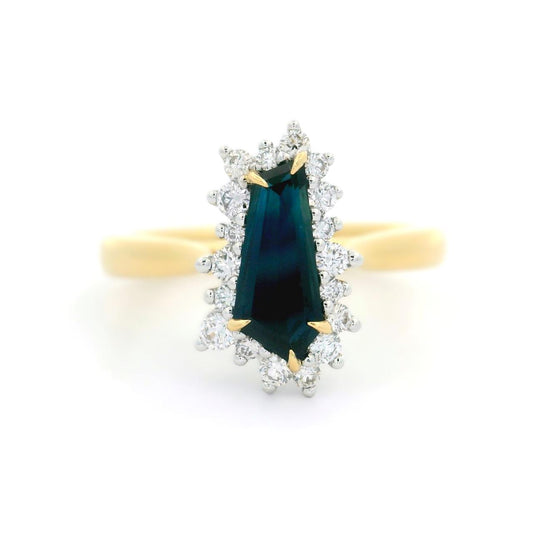 Teal Blue Sapphire & Diamond Freeform Halo