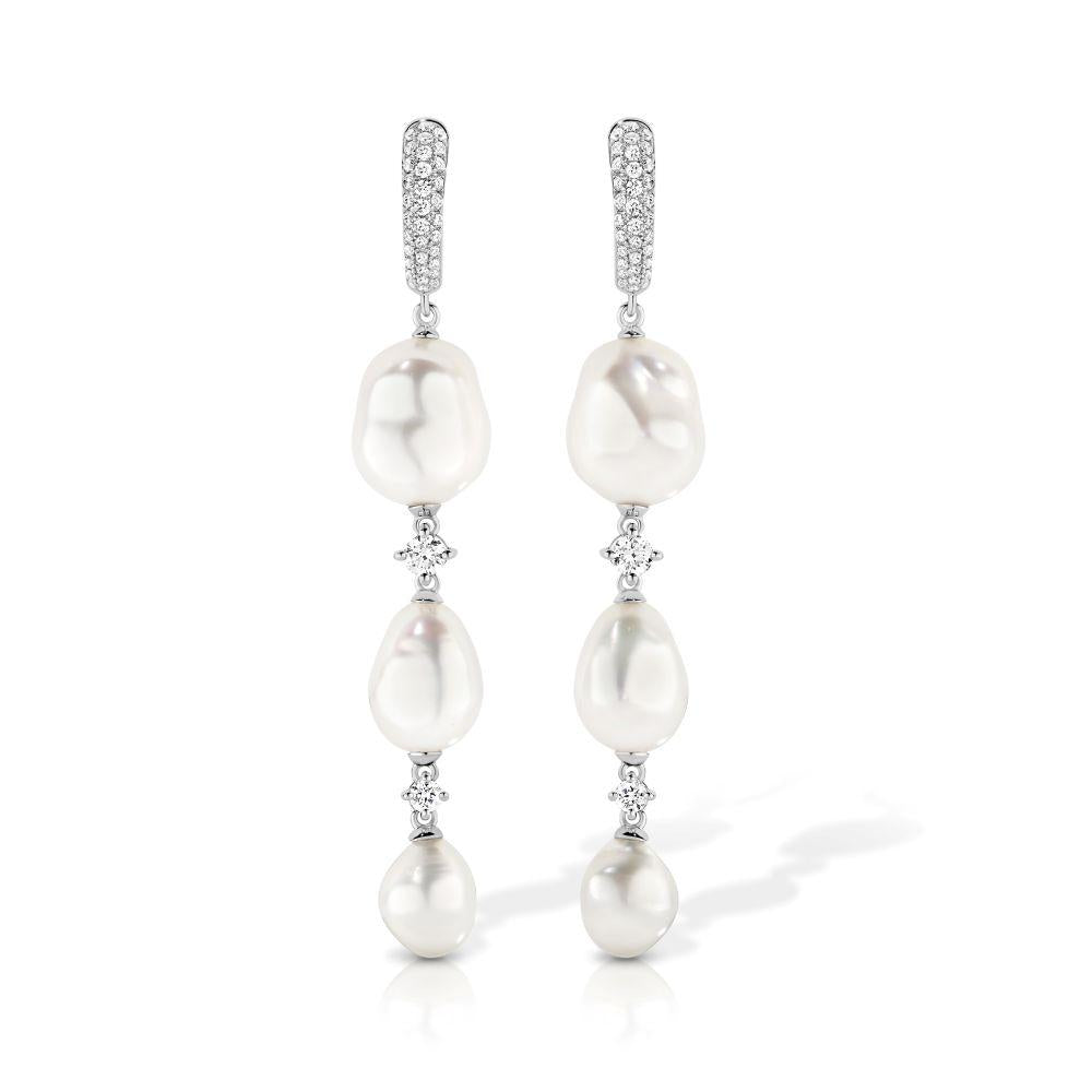 Keshi Pearl and Diamond Drop Earrings