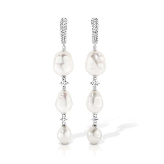 Keshi Pearl and Diamond Drop Earrings