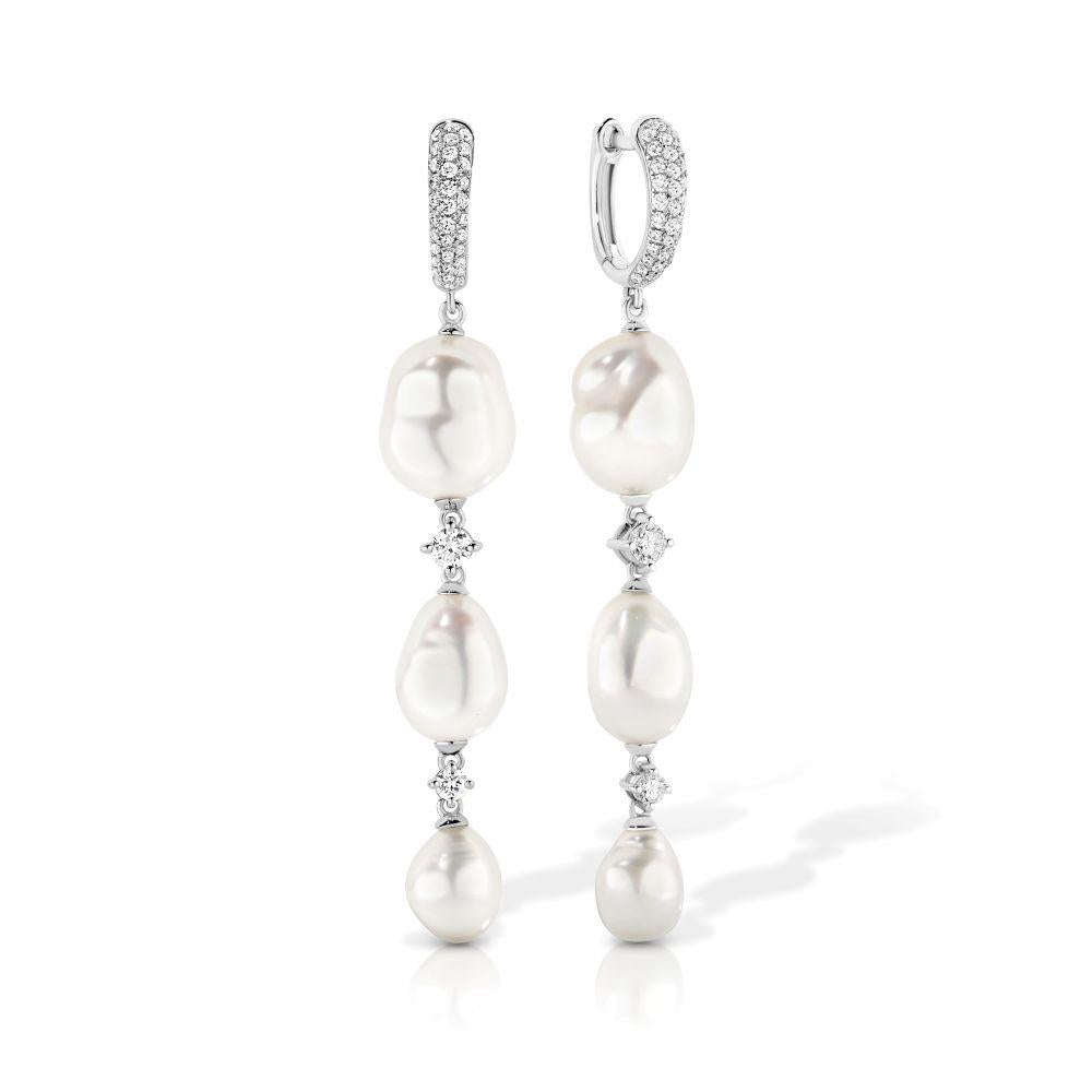 Keshi Pearl and Diamond Drop Earrings