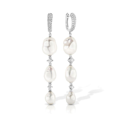 Keshi Pearl and Diamond Drop Earrings