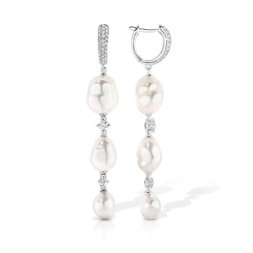 Keshi Pearl and Diamond Drop Earrings