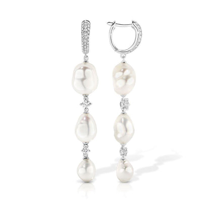 Keshi Pearl and Diamond Drop Earrings